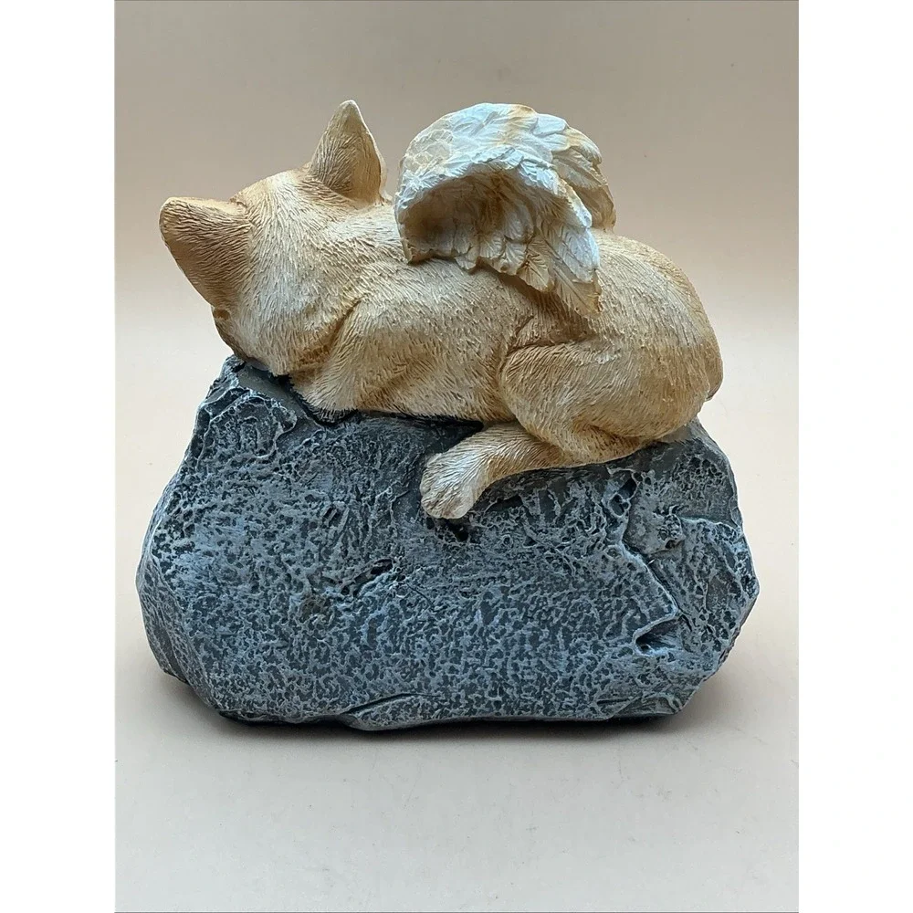 Cat Angel Memorial Statue Sleeping Orange Tabby Peace Garden Figurine Stone